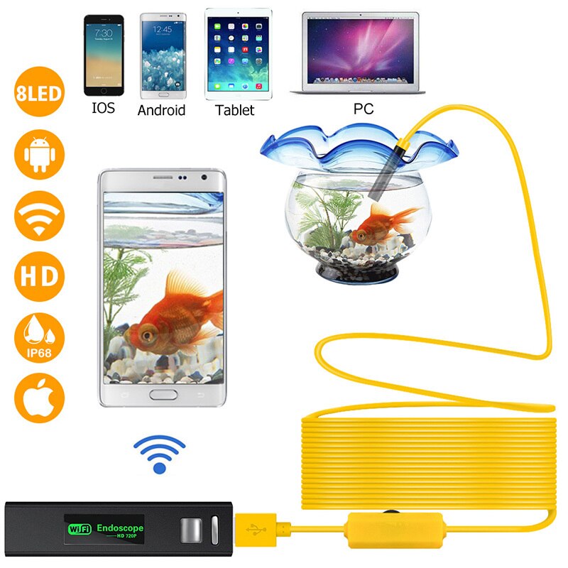 1200P Wireless Inspection Camera 2.0 MP HD Borescope Camera Waterproof Tube Snake Camera with 8 LED Lights for IOS Android PC