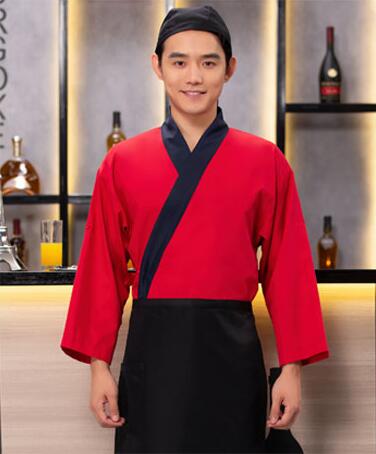Sushi ravintola kokin univormut japnese retsuarnt kimono ruoka työ vaatteet keittiö pitkähihainen tarjoilija univormu kahvila kokki vaatteet: Mies punainen / Xxl