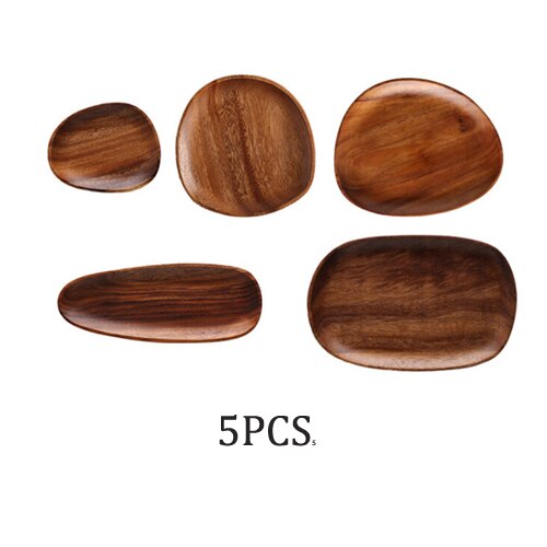 Round Square Wood Plate Breakfast Bread Plate Saucer Tea Tray Dessert Dinner Plate Tableware Whole Wood Fruit Dishes: 5PCS