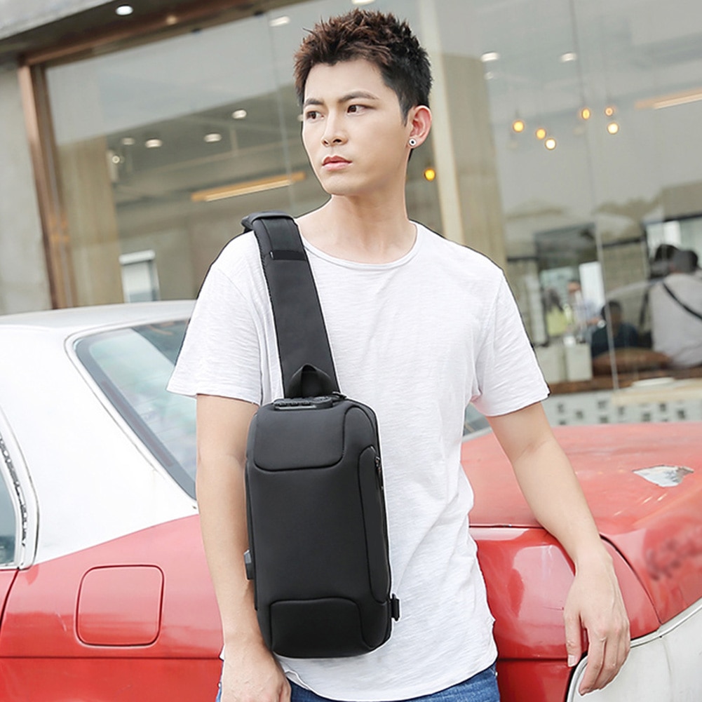 Travel Outdoor Lightweight Adjustable Strap Multifunction Oxford Cloth Crossbody One Shoulder Code Lock Anti Theft Men Chest Bag