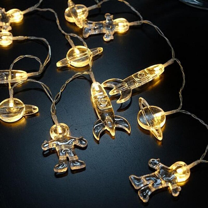 Guirlande lumineuse led astronautes extérieurs vaisseau spatial fusée mars bébé chambre d'enfants fête décoration intérieure espace alimenté par batterie