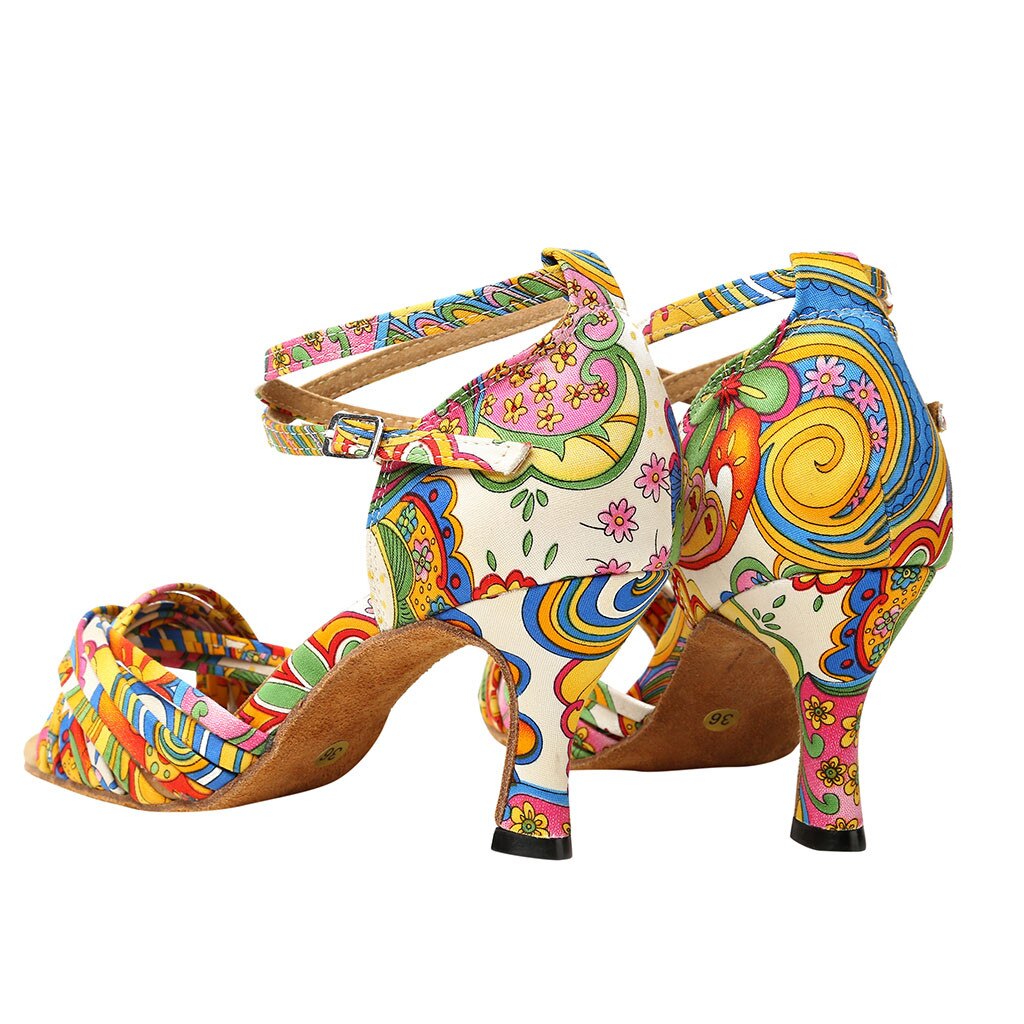 Nuevos zapatos de baile latino para mujer, suela blanda con estampado de PU, zapatos de salón para mujer, Tango, Salsa, zapatos para de baile, tacón alto de 5cm/7cm #3