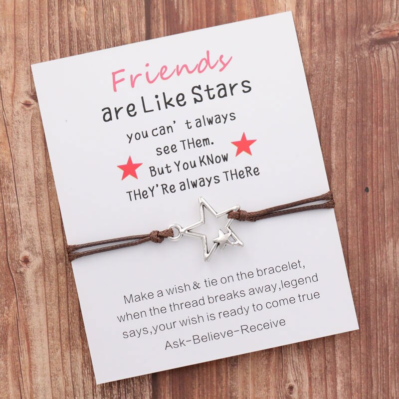 Pulseras de la amistad con de estrellas para hombre y mujer, pulseras de cuerda hechas a mano con abalorios, con de mejores amigos, chicas y adolescentes, de joyería: Silver-Coffee