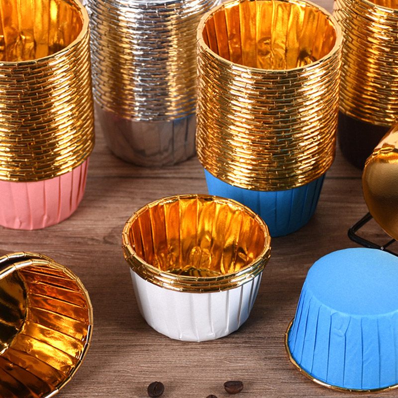 50/100pcs Aluminum Foil Cupcake Paper Cupcake Liner Baking Cups Muffin Cupcake Paper Cups Baking Pastry Tools Bakeware