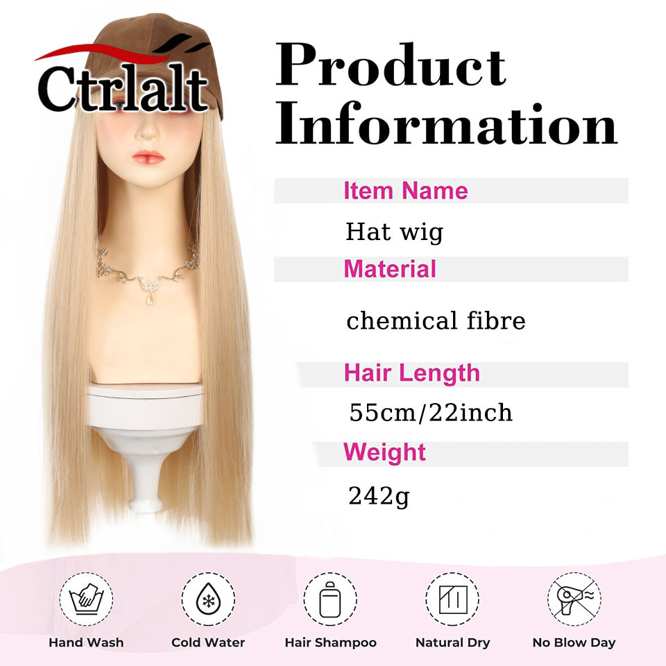 Casquette de Baseball longue et droite, perruque synthétique avec Extensions de cheveux pour femmes, chapeau réglable avec perruque attachée, postiche longue