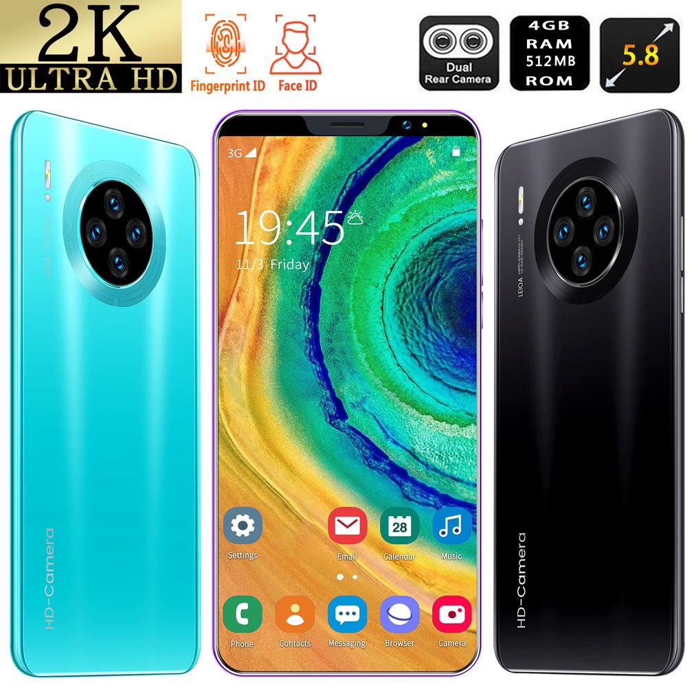 Mate33 pro smartphone com 512m + 4ggb grande memória 5.8 Polegada suporte de tela face/impressão digital desbloqueio duplo sim telefones celulares