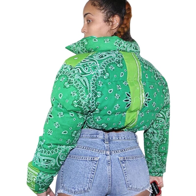 Manteau Bandana imprimé Paisley pour femme, veste à bulles, parka chaude, décontractée, fermeture éclair, vêtements d'extérieur, hiver