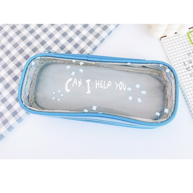Estuche transparente con ventana para lápices, bolsa de gran tamaño para guardar lápices, material escolar para estudiantes, resistente al agua, F396: Blue