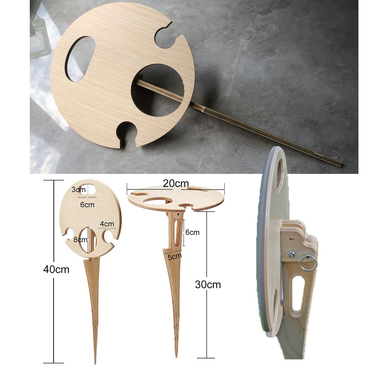 Foldable Wine Table Easy To Carry Portable Mini Wooden Round Desktop Picnic Camping Beach Garden Outdoor Tools: Portable wine table