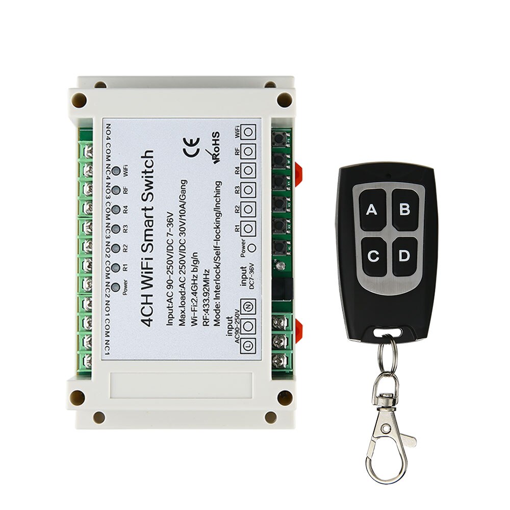 Smart home eWeLinK APP 433Mhz 4Gang Wireless remote control WIFI switch DC12-24V AC90-250V Suitable for multiple occasions: Ivory