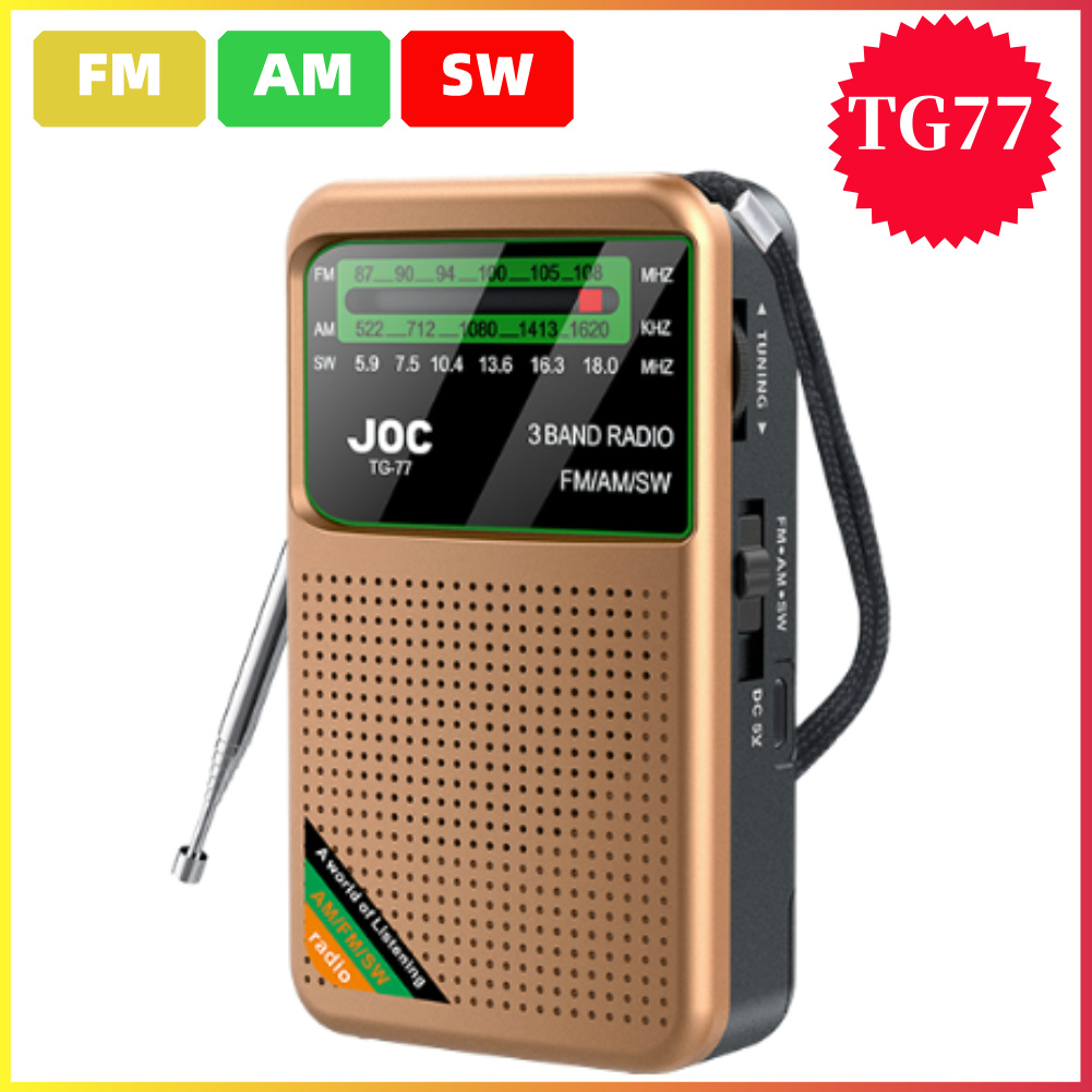 Radio de bolsillo de emergencia Radio FM AM SW La mejor recepción Radio con pilas Tipo C recargable con pantalla HD para personas mayores: Rosa