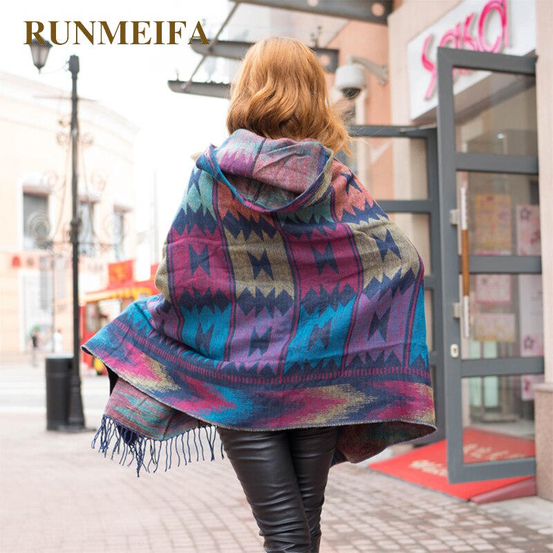 Kvinner vinter boho hette kåpe kappe poncho dame sjal pakke inn kvinnelig pashmina rutete kashmir teppe skjerf bufanda mujer
