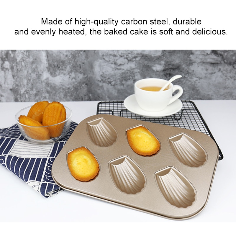 1pc Carbon Steel Madeleine Cookie Mold 6 Shell Silicone Cake Pan Tools Fondant Bakeware Cookie Biscuit Moulds Cake Tool