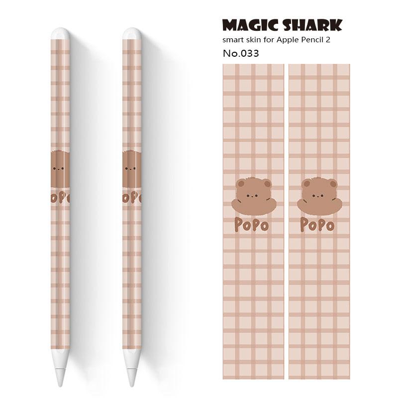Tubarão mágico 2 pçs/lote bonito crayon shinchan panda urso toque caneta stylus adesivo película de pele papel protetor para apple lápis 2: 033