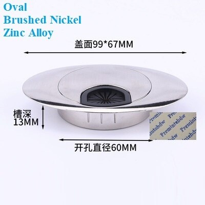 2Pcs Zinc Alloy Plastic Square Diamond Oval Shape 60mm PC Desktop Table Grommet Cable Outlet Tidy Wire Hole Cover: Brushed Oval Zinc