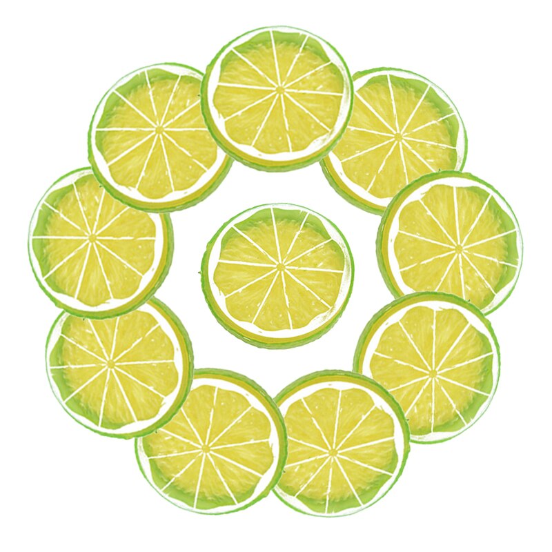 10set 5CM Artificial Lemon Slice Garnish for Home Supplies Artificial Plastic Fruit Home Decor Scenes Props: Green