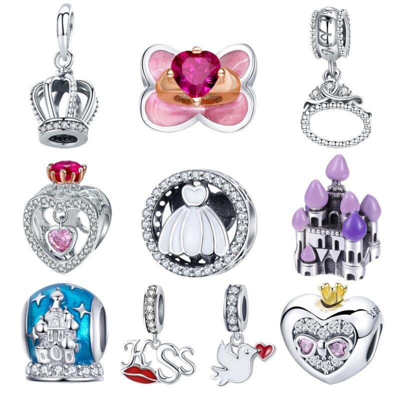 Breloque BISAER en Argent Sterling - Couronne Princesse, Robe, Château - pour Bracelets