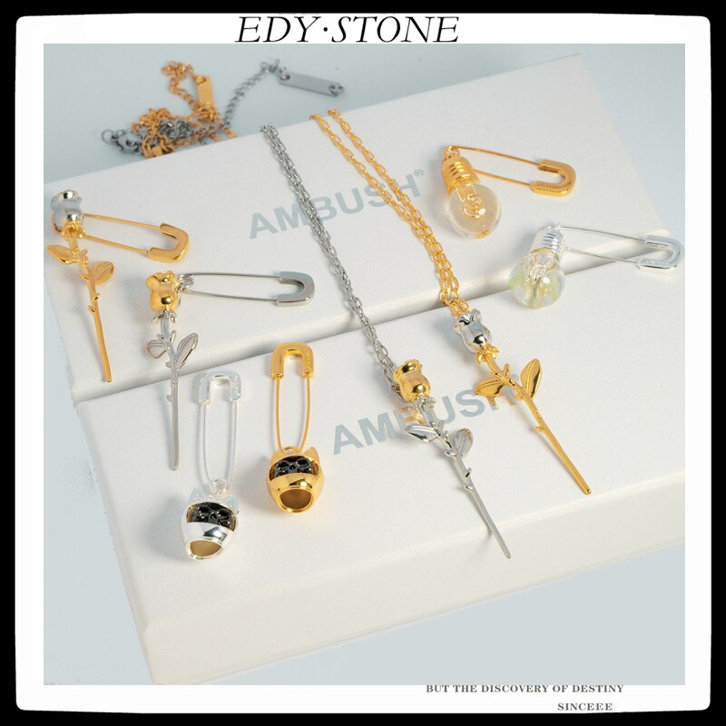 Edy 21SS S925 Ambush Gloeilamp Pin Oorbel Collection Metalen Logo Stud Oorbellen Voor Vrouwen Meisjes Partij Sieraden