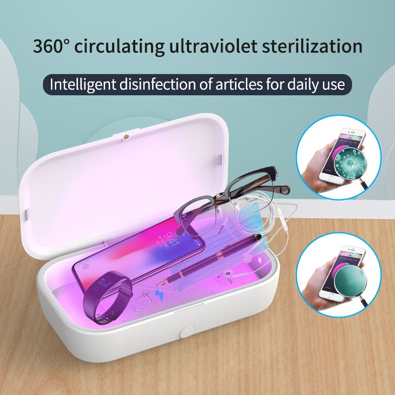 Phone Sterilizer UV Light Disinfection Box with Wireless Charge Anti Bacteria Ultraviolet Ray Disinfection Box for Phone Jewelry
