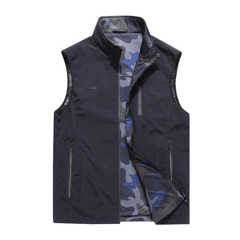 Lente herfst vest heren dubbelzijdig draagbaar snel drogend heren vesten plus maat m -4xl buitensportvisserij vest heren: Donkerblauw / 4xl