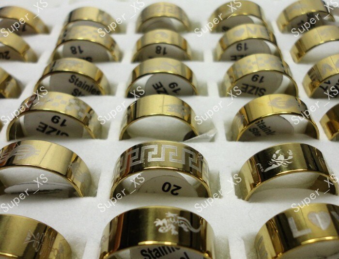 30 stuks gouden ringen van roestvrij staal voor dames en heren, sieraden in hele pakketten,  lr046 stuks