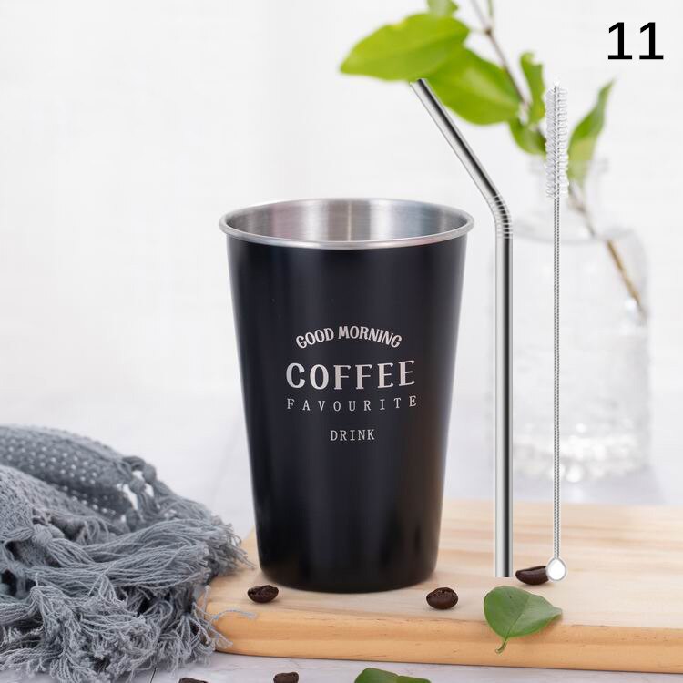 Ruostumaton teräs kahvimuki kannella olki kirje matka retkeily tee maito mehu kupit kotitoimisto olutkuppi 1pc: 11