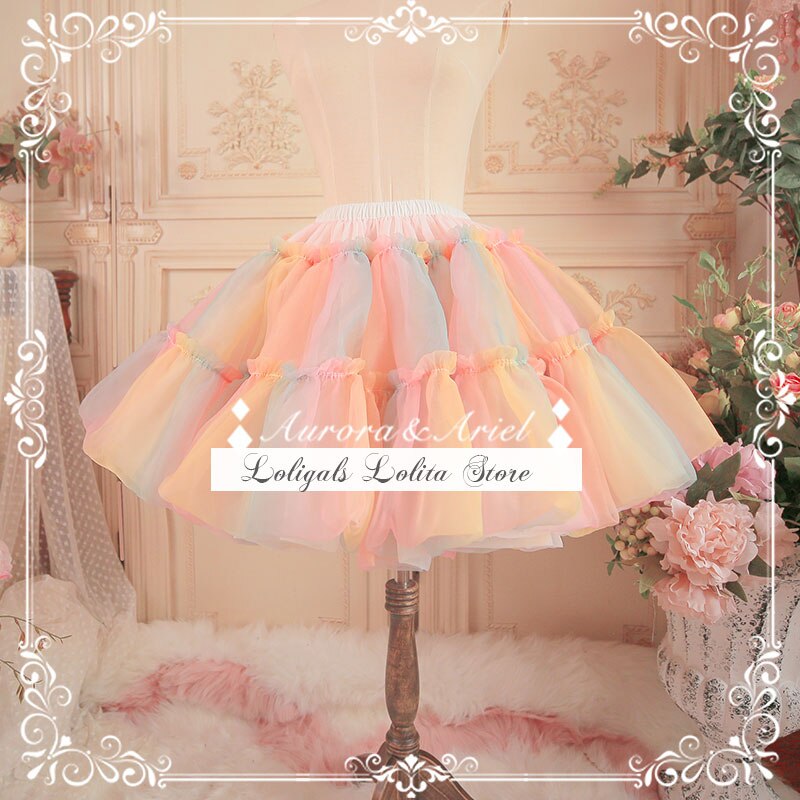 Lolita Petticoat ~ Kleurrijke Regenboog Onderrok Organza A-lijn Flikkerachtig Pettiskirt