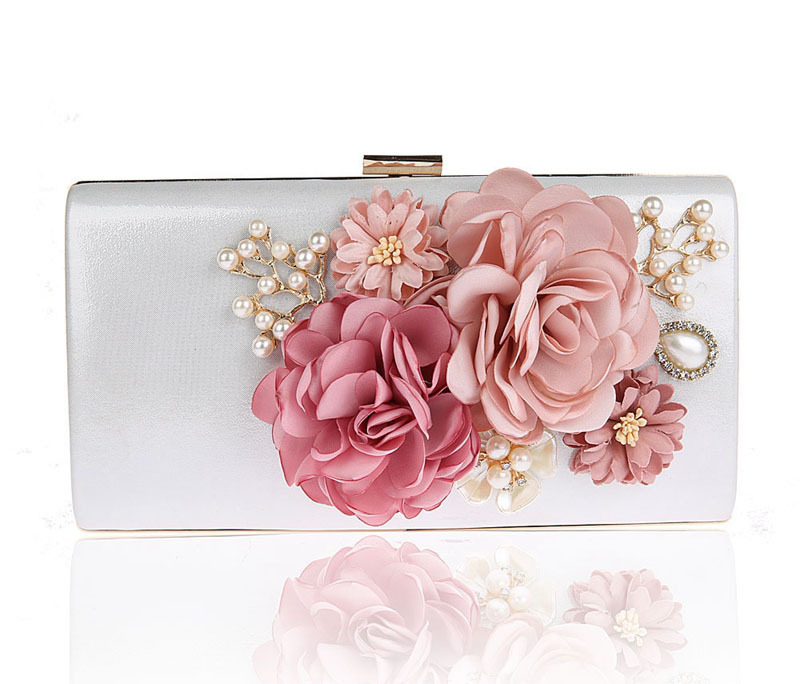 9 Kleuren Handgemaakte Stof Bloemen Avondtasje Luxe Bruiloft Bruid Clutch Bag Parel Party Handtas Mini Portemonnees Portemonnee: white