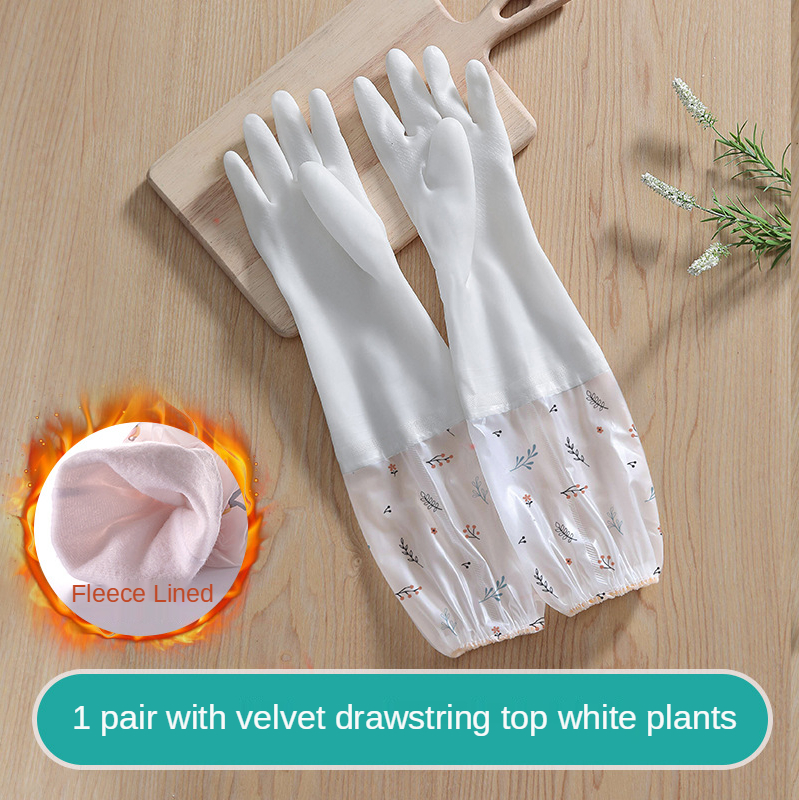 Gants en caoutchouc pour femmes, cuisine, vêtements de lavage épais, vaisselle, ménage étanche, durables, Plus des gants en Latex de velours: White 888 wide
