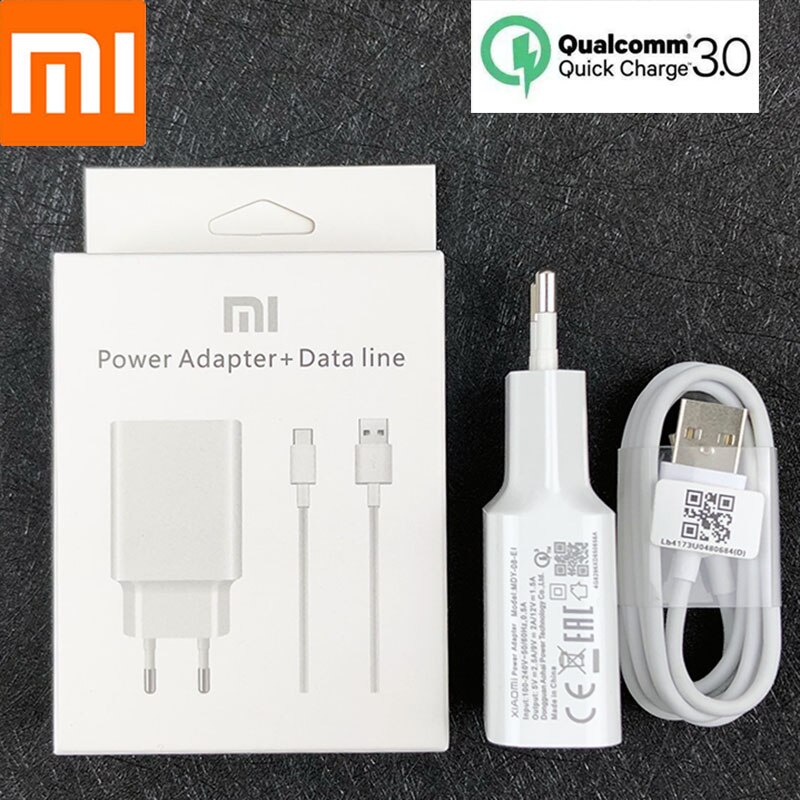 Original xiaomi  mi 9 hurtig oplader  qc 3.0 eu hurtig opladning til usb c -kabel til  mi9t 9 se mi 8 mi 6 redmi note 7 mdy -08- ei: Oplader sæt boks