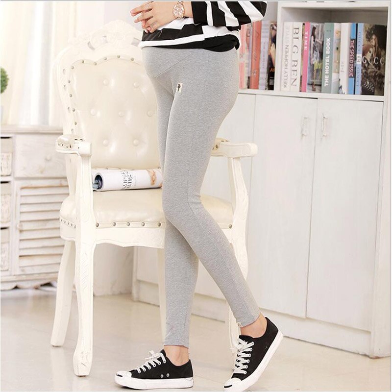 Elastic Maternity Pants Spring Autumn Leggings Adjustable Waist Solid Pregnant Women Pregnancy Clothes X138: Light gray / XL