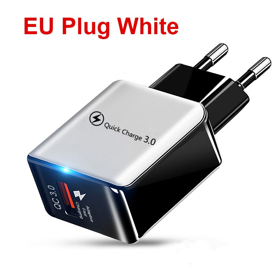 Carregador do telefone móvel carga rápida qc 3.0 4.0 18w carregamento rápido ue eua plug adaptador de parede usb carregador para iphone samsung xiaomi: White EU Charger