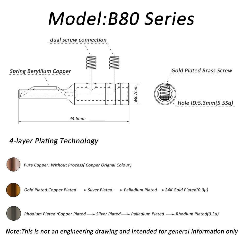 Monoaudio B80 99.998% connecteur de fiche banane en cuivre pur rouge plaqué or/Rhodium, prise de câble Audio pour haut-parleur