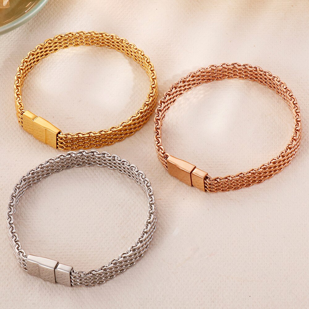 Brazaletes de acero inoxidable 316L de oro rosa para mujer, accesorios de joyería hindú, pulsera de cadena de 8MM, del Día de San Valentín para ella