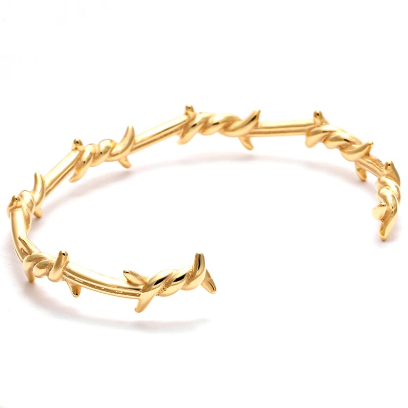 Pulseira de titânio com fio de espinhos, pulseira estilosa geométrica de alça aberta de aço titânio para homens e mulheres, joia de presente: 2