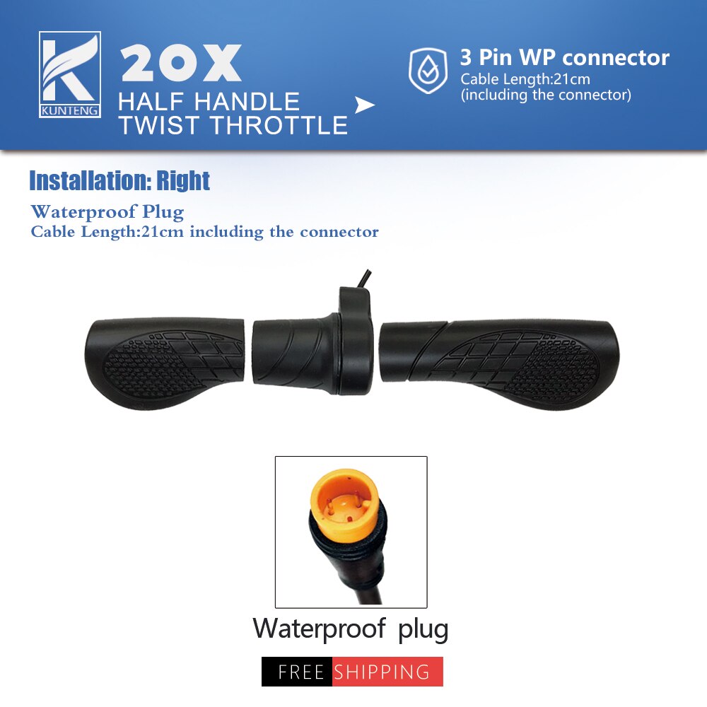 Electric Bicycle Thumb Throttle Lef/Right Side 24V-72V e-Bike Whole Throttle Half Twist Throttle Handle For Ebike Conversion Kit: 20X Half Twist WP