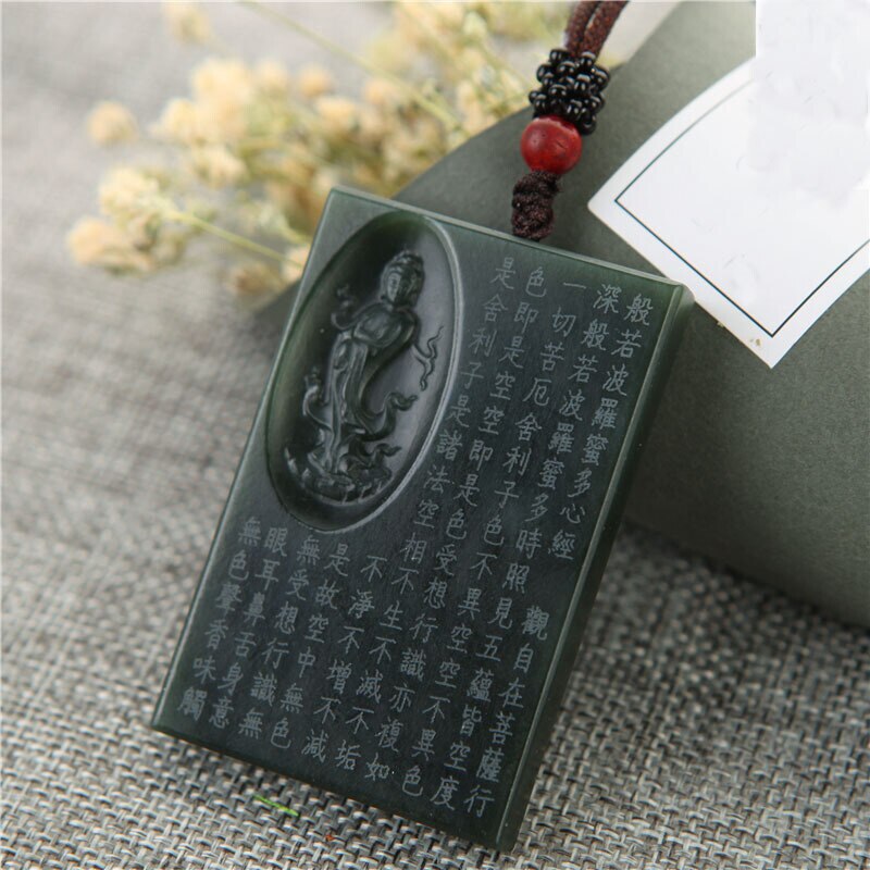 XinJiang Tian Hanger Ketting Jade Boeddhistische Geschriften Lucky Amulet Ketting Met Ketting Voor Mannen Vrouwen