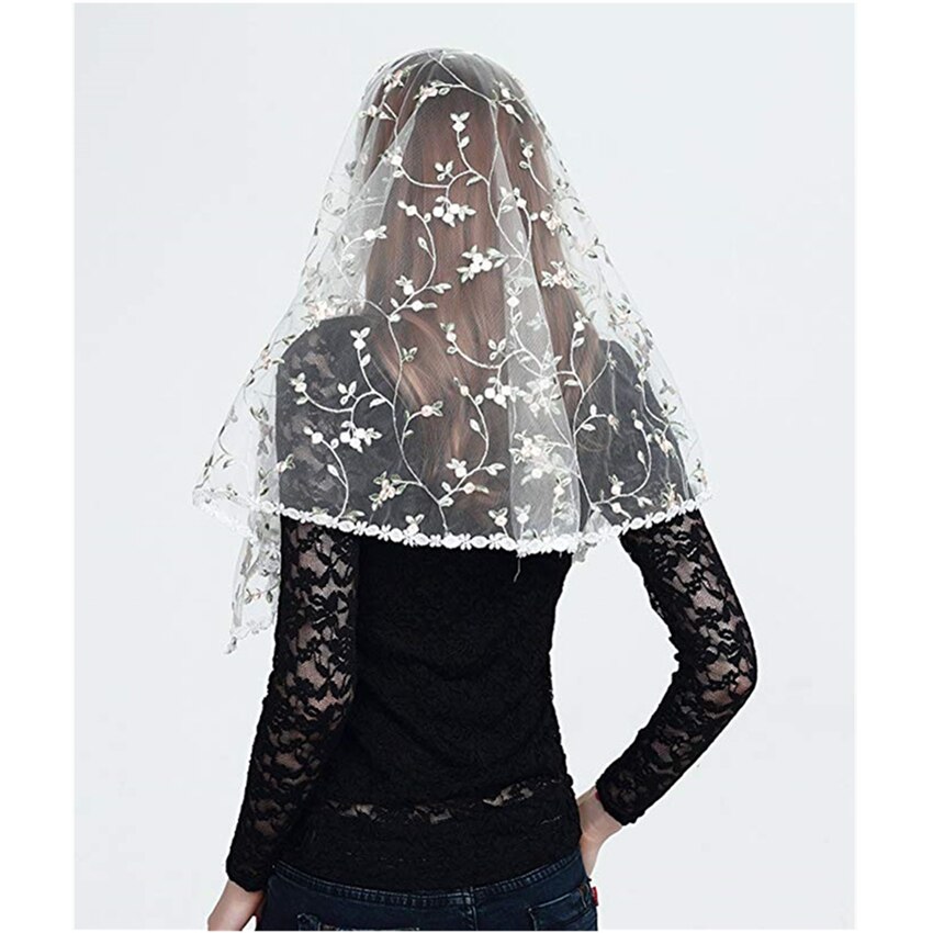 Embroided Floral Lace Catholic Veil Mantilla for Church Head Covering Latin Mass Chapel mantilla negra velo negra Voile mantille