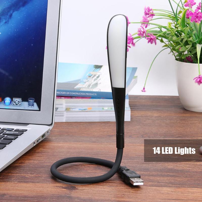 14 LED Bulbs Tube Mini USB Lamp Reading Light for Laptop Desktop PC (Black)