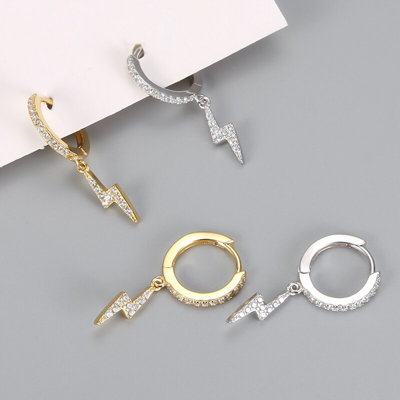 Clear Zirkoon Lightning Hanger Oorbellen Voor Vrouwen Shiny Lightning Driehoek Oorbellen Oor Piercing Oorbel Punk Aretes