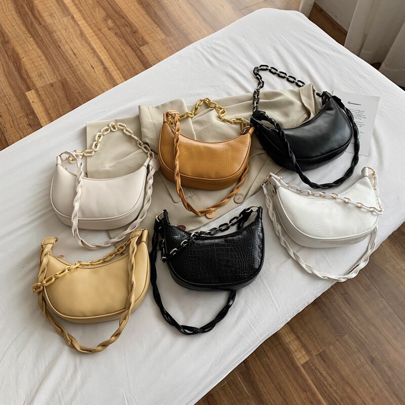 Mode Steen Patroon Pu Lederen Crossbody Tassen Voor Womenshoulder Messenger Bag Lady Effen Kleur Keten Handtassen En Portemonnees