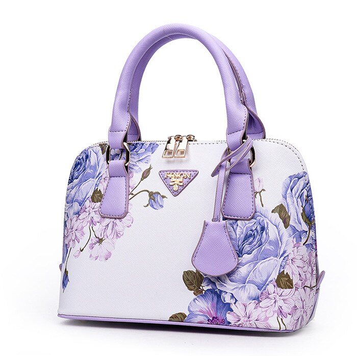 Zhierna kvinners pu lær håndvesker tote topp håndtak bag skulderveske for tenåringer jenter dame crossbody vesker blomstertrykk: Lilla