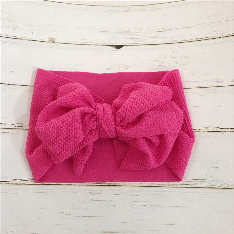 7'' Big Bows Texture Top Knot For Girls Chic Kids Winter Solid Wide Headband Hair Bow DIY Hair Accessories Head wrap: Rose Red