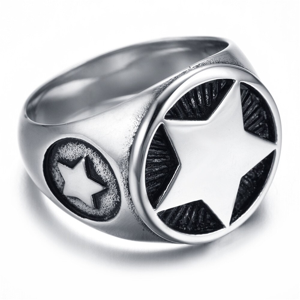 Stjerne titanium stål ringe smykker mænd punk ringe
