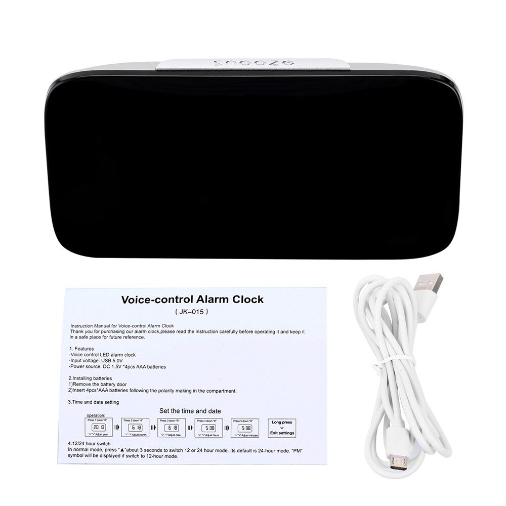USB/Battery LED Alarm Clock Digital Clock LED Display Voice Control Electric Snooze Function Night Backlight Desktop Table Clock