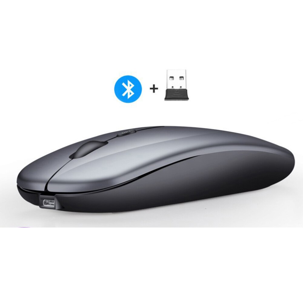 Silent Wireless Bluetooth Mouse+2.4GUSB/2.4G Rechargeable Mouse Ergonomic Mini Mouse USB Optical Mouse for PC Laptop: Bluetooth grey