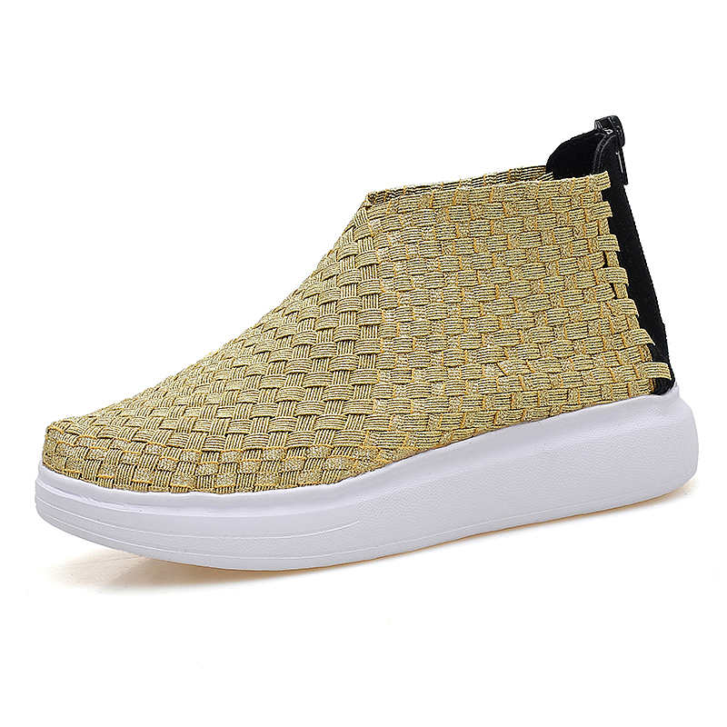 Women&#39;s Sport Shoes On The Platform Baskets Running Girl Shark Platform Sports Shoes Woman Sneakers Woman Summer Tennis: Gold / 5