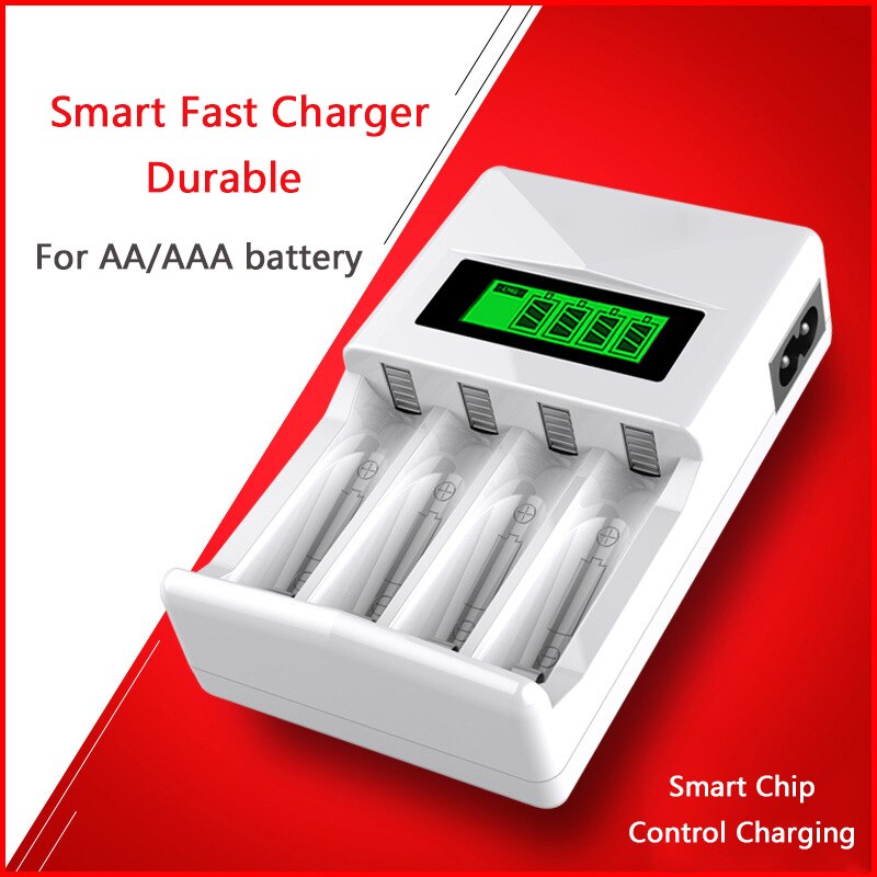 4 Slots LCD Display Smart Intelligent Battery Charger for AA / AAA NiCd NiMh Rechargeable Batteries EU Plug#8175