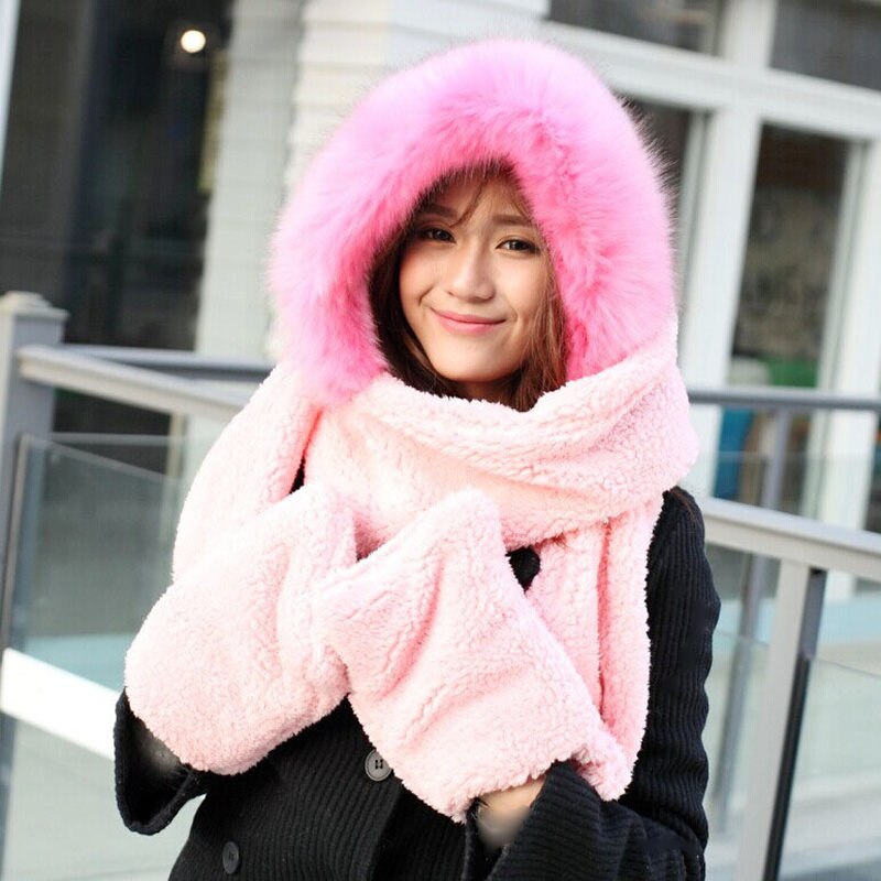 Pretty Sweet Hats Sets With Scarf Glove Winter Women Cute Girl Beautiful Cotton Velvet Caps
