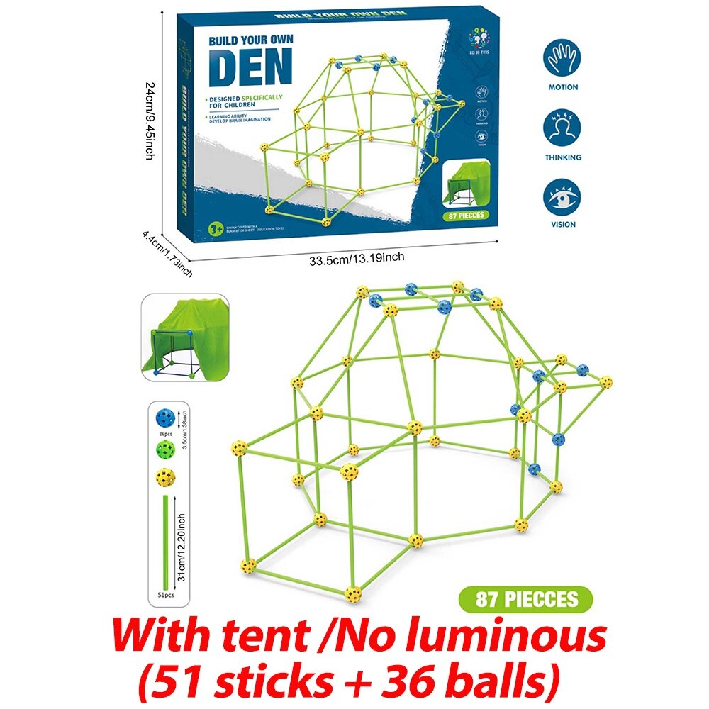 Kids Hut Construction Luminous Fort Building Kit Baby Tent Toy Castles Tunnels DIY 3D Play House for Children Indoor Playhouse: B